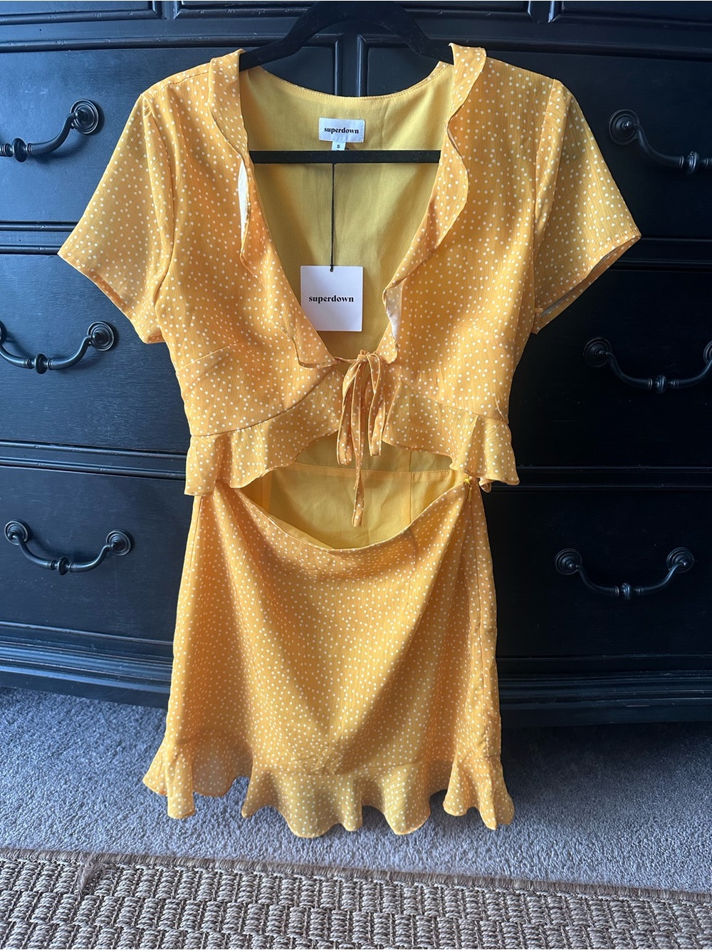 Revolve Yellow Polka Dot Ruffle Cutout Mini Dress